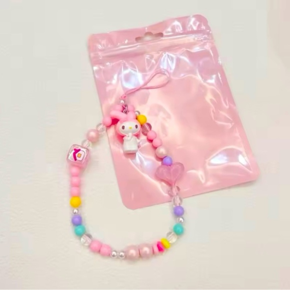 My Melody Sanrio Phone Wristlet, Water Bottle Wristlet, Bag Clip, Beaded Lanyard